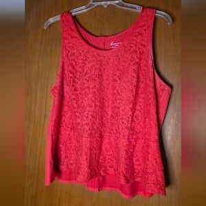 Lane Bryant 18/20 Red Lace Peplum Sleeveless Top with Back Zip